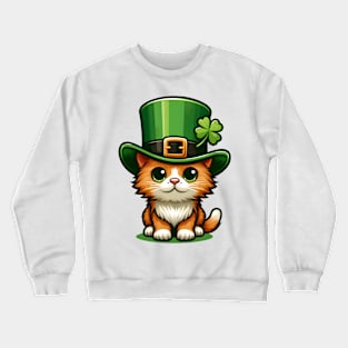 Lucky Cat - St Patrick's Day Cat With Hat - Cute Kitten Saint Patrick's Day Crewneck Sweatshirt